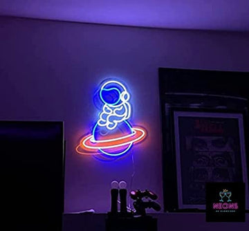 Astronaut on a Planet Neon Sign Light