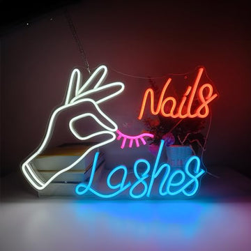 Nails Lashes Neon Sign, Signs for Wall Décor, Neon Lights for Bedroom, Light Up Sign for Beauty Nail Salon Décor, Beauty Bar Office