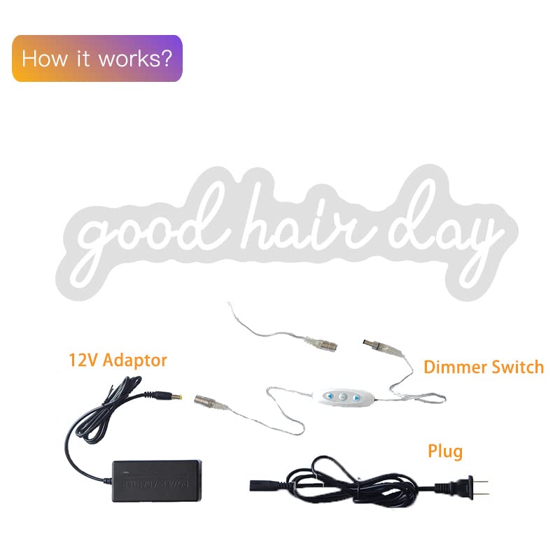 Neon Good Hair Day LED Neon Sign for Hair Salon Wall Decor,Hair Salon Sign for Business,Store Wall Decoration,Handmade Hair Sign Gift,Hair Salon Decor , Warm White)