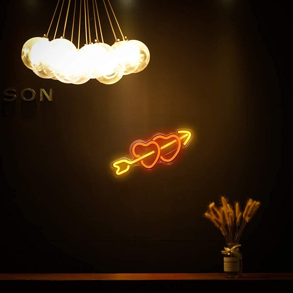 Neon Heart Light Sign, Wall Decor Neon Light Sign Art LED Neon Light for Home Decoration,Bedroom, Lounge, Office, Wedding, Christmas, Valentine’s Day Party