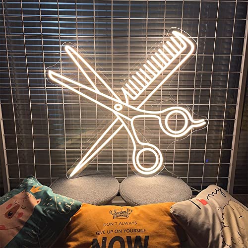 Scissors Neon Sign for Business-Adjustable Brightness Neon Lights Sign for Party Bar Salon Stores Shop Hotel Wall Decor With Hanging Chain for Store Windows-20 IN