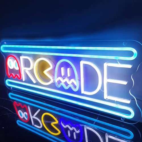 Large Arcade Neon Sign, Retro Game Ghost Arcade LED Neon Light Sign, Handmade Aesthetic Arcade Night Lamp for Kids Teens, Business Game Room Recreation Bedroom Birthday Gift Man Cave Home - 25''