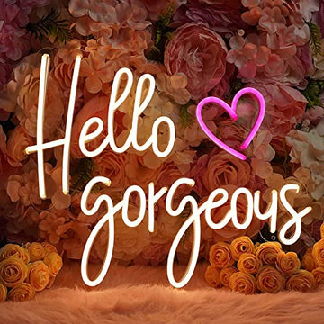 Neoon Art "Hello Gorgeous" Neon Signs for Wall Decor, Led Neon Sign for Birthday Bar Signs Wall Room Decorations White Neon Light With Brightness Controller (Warm White)