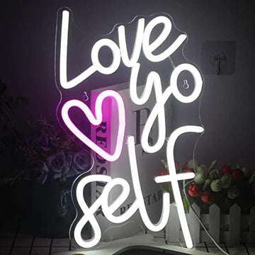 Love Yoself Neon Sign White Pink LED Neon Lights for Wall Decor Neon Light Signs for Bedroom Home Living Room ,Birthday Party Gifts, Game Room, Led Light for Christmas Decorations