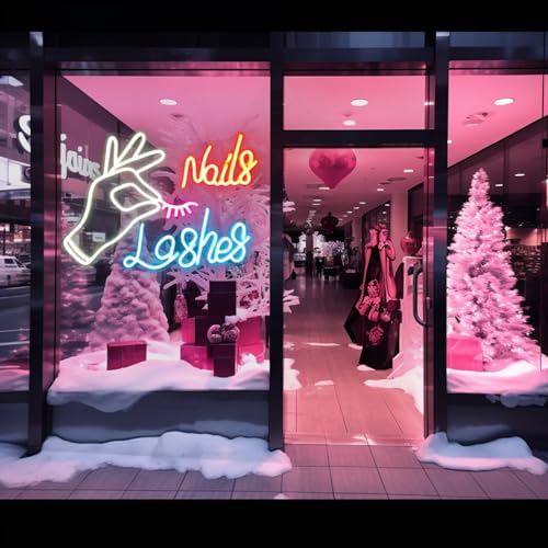 Nails Lashes Neon Sign, Signs for Wall Décor, Neon Lights for Bedroom, Light Up Sign for Beauty Nail Salon Décor, Beauty Bar Office