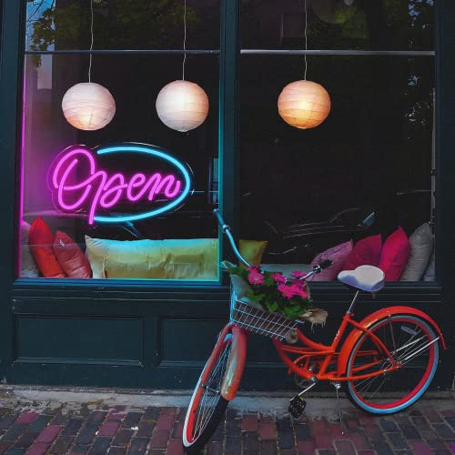LED Neon Open Sign for Business, CRUMBIT Open Neon Lights with Remote, Adjustable Brightness Open LED Signs for Wall Restaurant Bar Salon Stores Hotel (Rose Red)