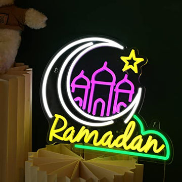 Moon Castle Neon Sign Ramadan Festival Lighted Window Decorations Neon Signs for Wall Decor Neon Sign Light for Home Bedroom Cafe Office Birthday Housewarming Gift Supplies