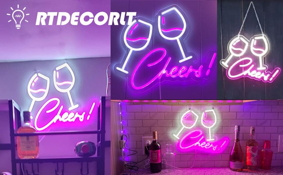 Cheers With Wine Glass Neon Sign Bar