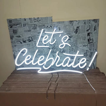 Let's Celebrate Neon Sign Light LED Neon Art Wall Decor Bedroom Light Wall Art Gifts Bar Pub Club Home Decor Neon Sign Wall Art Neon Sign Wedding Party Christmas Decorations (Cool White)