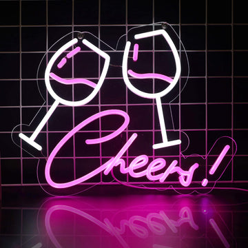 Cheers With Wine Glass Neon Sign Bar