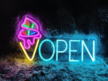 Ice Cream Sign Ice cream shop signs Ice cream Bar sign ice cream light Open Sign Ice Cream Decor neon signs ice cream light up Shop , Ice Blue)