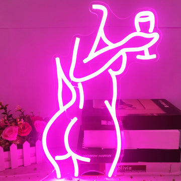 Neon Pink Lady Sign - Dimmable Decor for Bedroom, Bar, Store