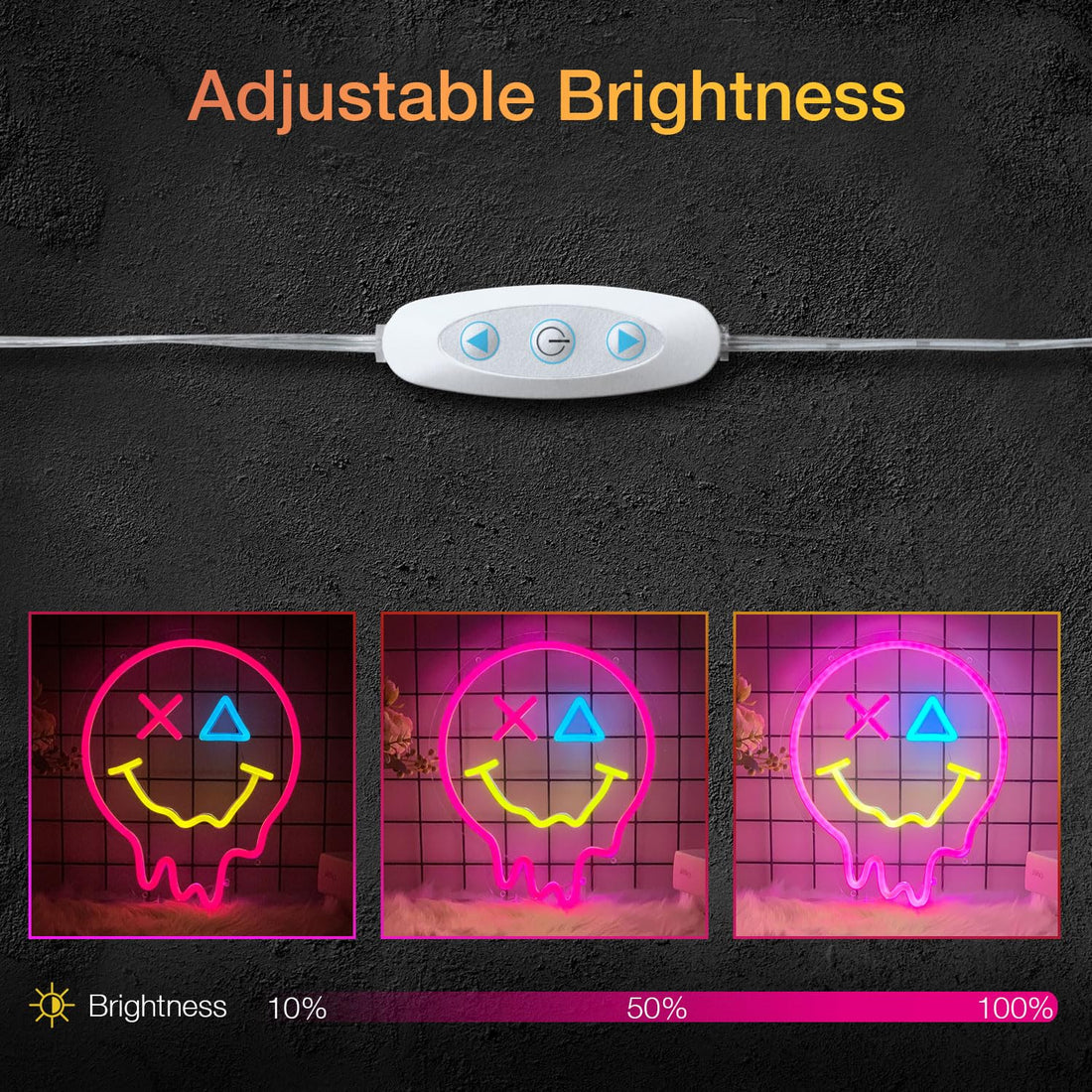 Smiley Face Neon Sign Funny Pink Neon Signs for Bedroom Wall Decor Dimmable Led Sign Gift for Kids