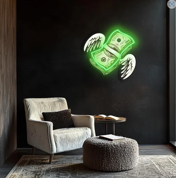 UV Printed Money Neon Sign, Neon Wall Art,Neon Light Sign,Custom Neon Sign,UV Print Neon Sign,Acrylic Neon Sign