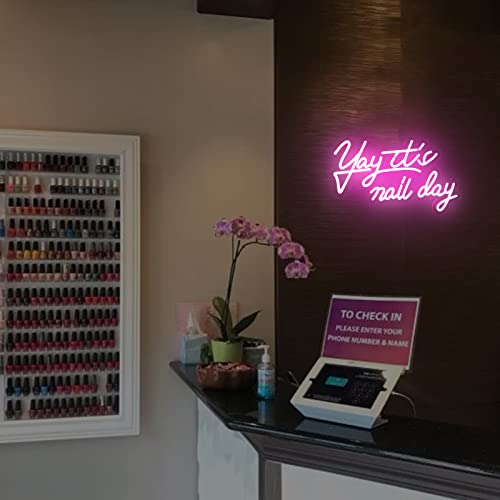Yay It's Nail Day Neon Sign for Wall Decor, LED Neon Signs Lights Beauty Room Salon, Pink Salon Nail Tech Decor Neon Signs Aesthetic Light Door Decorations, Girls Neon Signs Accessories Gift