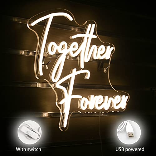 SIGNSHIP Together Forever Neon Sign, Warm White LED Neon Light for Wall Decoration, USB Powered Letter Neon Sign for Bedroom Wedding Engagement Anniversary Party Bar Club Gift for Lovers Friends