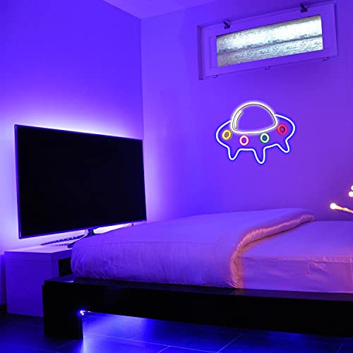 Spaceship Neon Signs Neon lights UFO LED Neon Sign Lights Wall Art Large Blue Colorful Neon Night Light for Kids Bedroom Gift Bar Home Party Decoration
