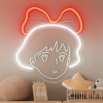 Neon Sign for Girls Kids Room Decor, Personalized Valentine's Day gift for Teenage Girls, Unique Design Catoon Neon Sign for Visual Appeal Anime Kiki Girl