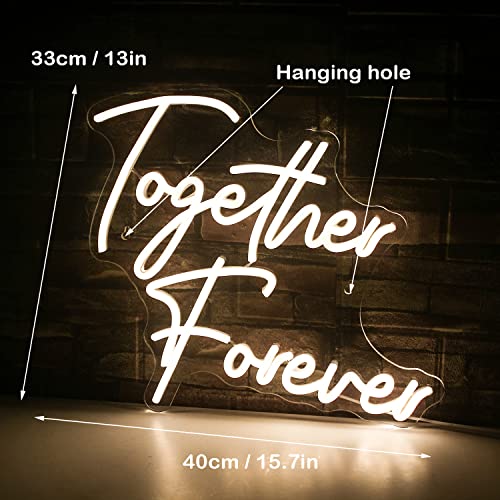 SIGNSHIP Together Forever Neon Sign, Warm White LED Neon Light for Wall Decoration, USB Powered Letter Neon Sign for Bedroom Wedding Engagement Anniversary Party Bar Club Gift for Lovers Friends