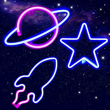 Neon Light 3Pack, Planet Rocket Star Decorative Led Neon Signs