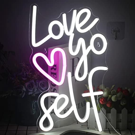 Love Yoself Neon Sign White Pink LED Neon Lights for Wall Decor Neon Light Signs for Bedroom Home Living Room ,Birthday Party Gifts, Game Room, Led Light for Christmas Decorations