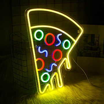 Pizza Shaped Neon Sign USB Powerd LED Signs Wall Decor Yellow Neon Lights for Pizzeria Kitchen Restaurant Bar Party Pub Cool Bedroom Decoration