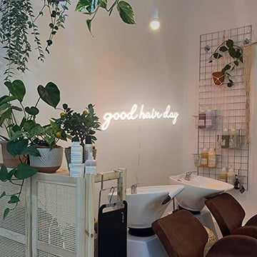Neon Good Hair Day LED Neon Sign for Hair Salon Wall Decor,Hair Salon Sign for Business,Store Wall Decoration,Handmade Hair Sign Gift,Hair Salon Decor , Warm White)