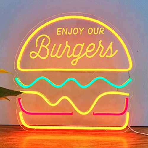 Hamburger Neon Sign, Burger Neon Sign for Burger Shop Business, Food Neon Signs for Home, Bar, Restaurant, Food Shop, Advertising Neon Sign for Wall Decor