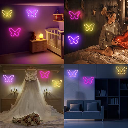 3 Pcs Butterfly Neon Signs(Pink, Purple, Warm white) for girls room