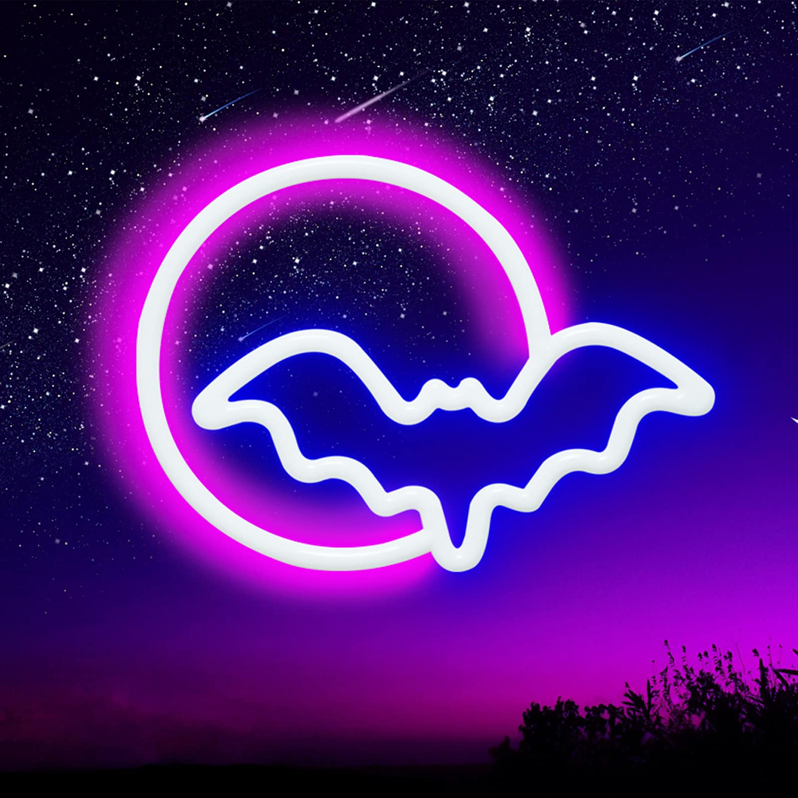 Neon Signs, Moon and Bat LED Neon Lights, Neon Light Sign for Wall Led Neon Sign for wall decor, bedroom, Kids Gift, Living Room, Bar, Party, Christmas, Wedding, Halloween