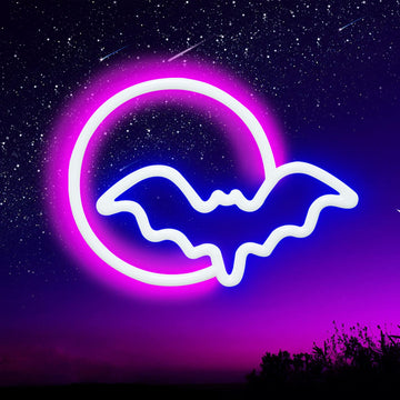 Neon Signs, Moon and Bat LED Neon Lights, Neon Light Sign for Wall Led Neon Sign for wall decor, bedroom, Kids Gift, Living Room, Bar, Party, Christmas, Wedding, Halloween