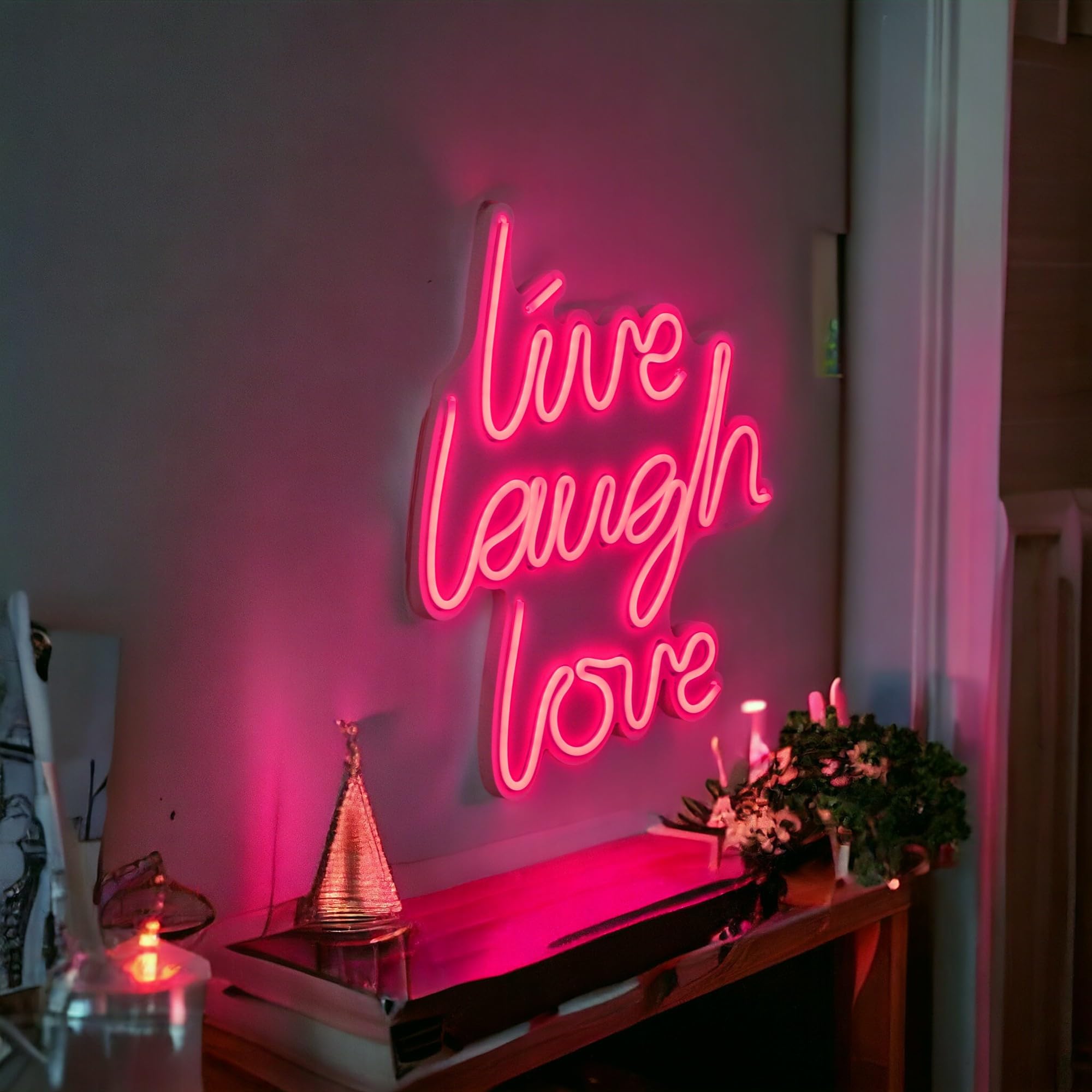 Live Laugh Love Neon Sign, Live Laugh Love Led Pink Light, Love Neon Wall Décor for Bedroom Living Room Office Cafe, Pink Party Light, Valentine Gift