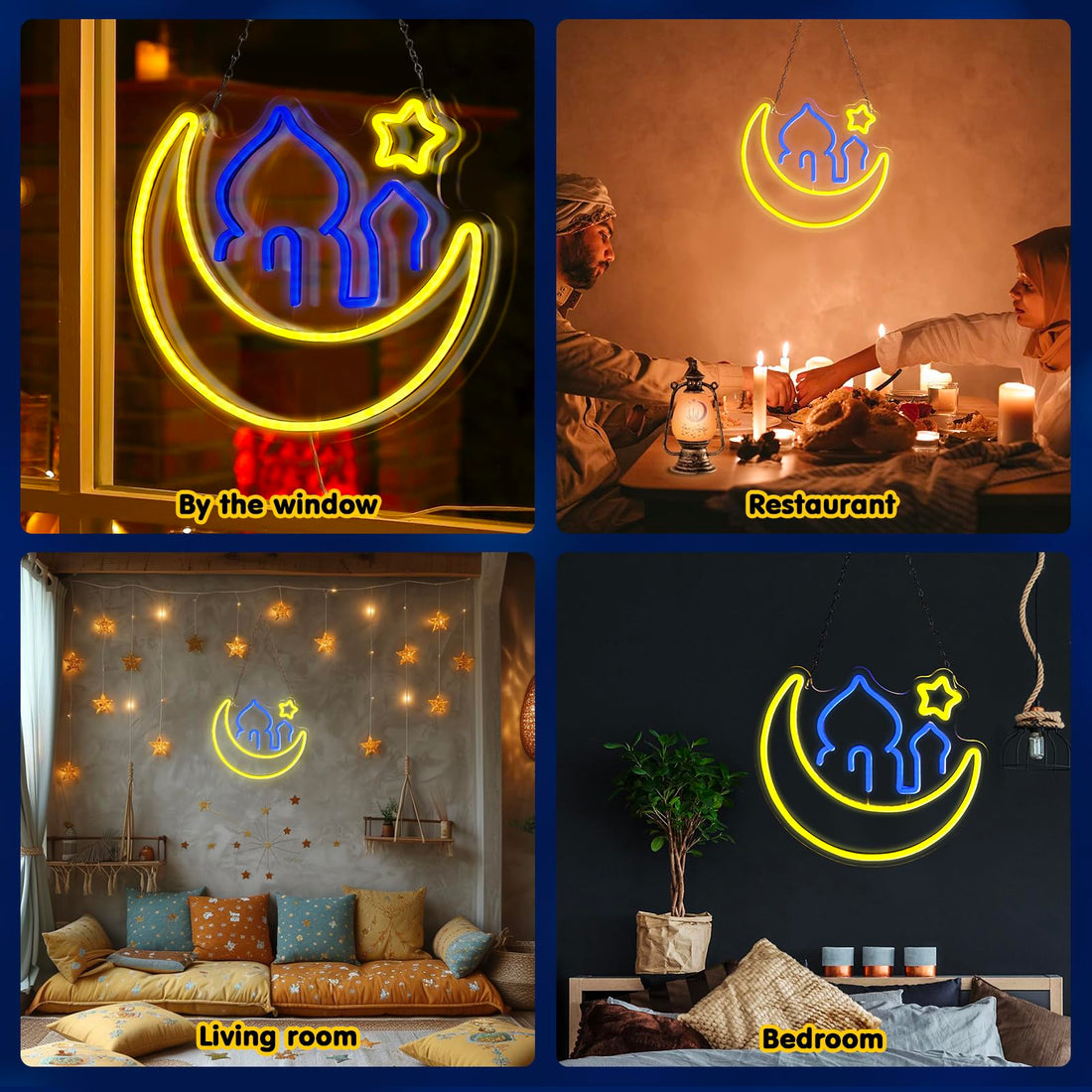 Ramadan Neon Sign Decorative Window Light Moon Star for Eid Mubarak Festival Wall Bedroom Living Room Decor Ramadan Decorations Acrylic Holiday Party Eid Gifts